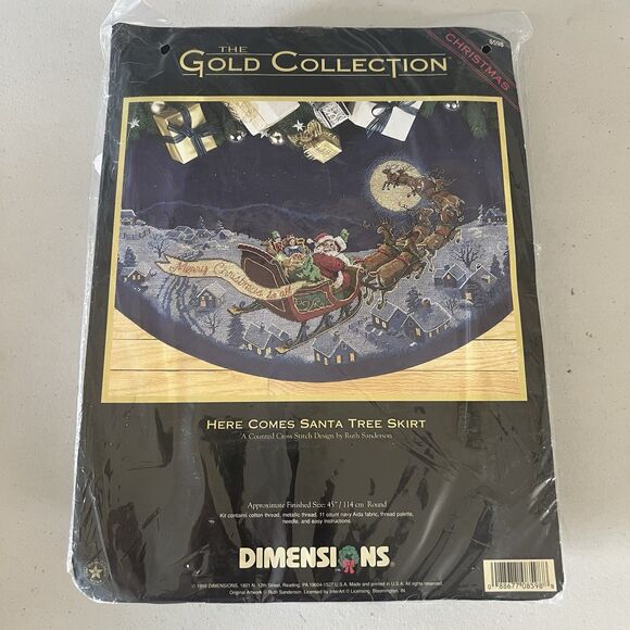 Dimensions Gold Collection Here Comes Santa Tree Skirt Counted Cross Stitch Kit - Picture 1 of 5